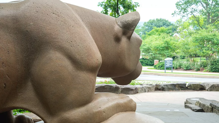 behind lion shrine